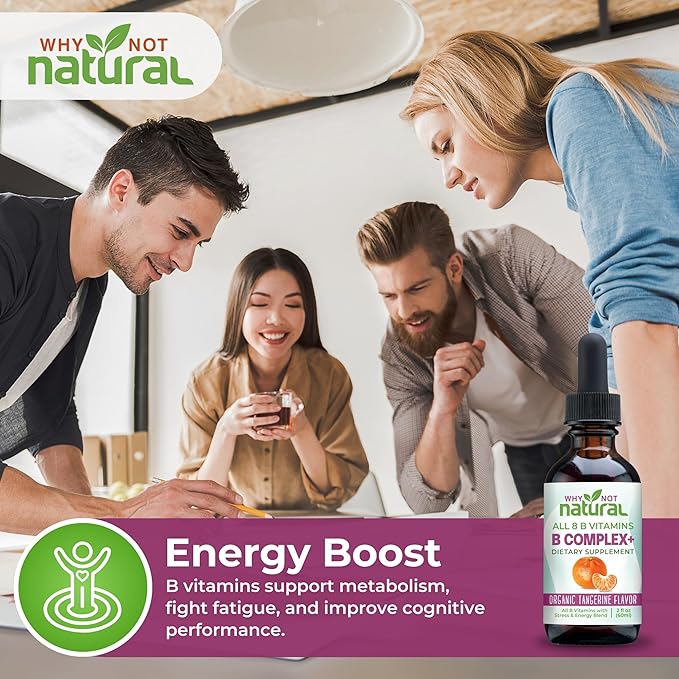 Why Not Natural Vitamin B Complex Liquid Drops - Supplement for Women - Vegan and Sublingual Forms of B1 B2 B3 B5 B6 Biotin Folate and Choline - Plus Blend for Energy Support