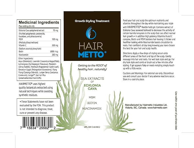 Ecklonia Cava Hair Serum - Growth Volumizer for All Hair Types, Flexible-Hold Styling Gel with MSM & Biotin for Women & Men, 4oz