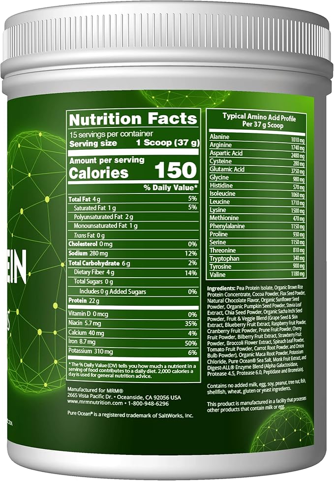 MRM Nutrition Veggie Protein with Superfoods 22g Complete 8.8g Essential 13 superfoods 3s and Omega6s | 30 Servings