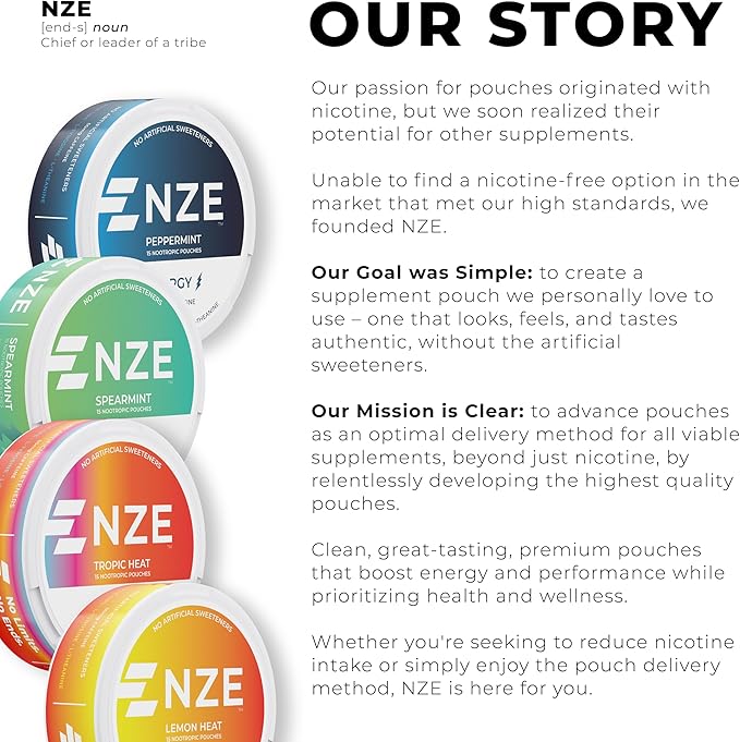 NZE Caffeine Nootropic Pouches (Spearmint) - Nootropic Energy Pouches with 50mg Caffeine, Alpha GPC, L-Tyrosine & L-Theanine with No Sugar or Artificial Sweeteners - 15 Nicotine Free Pouches Per Can