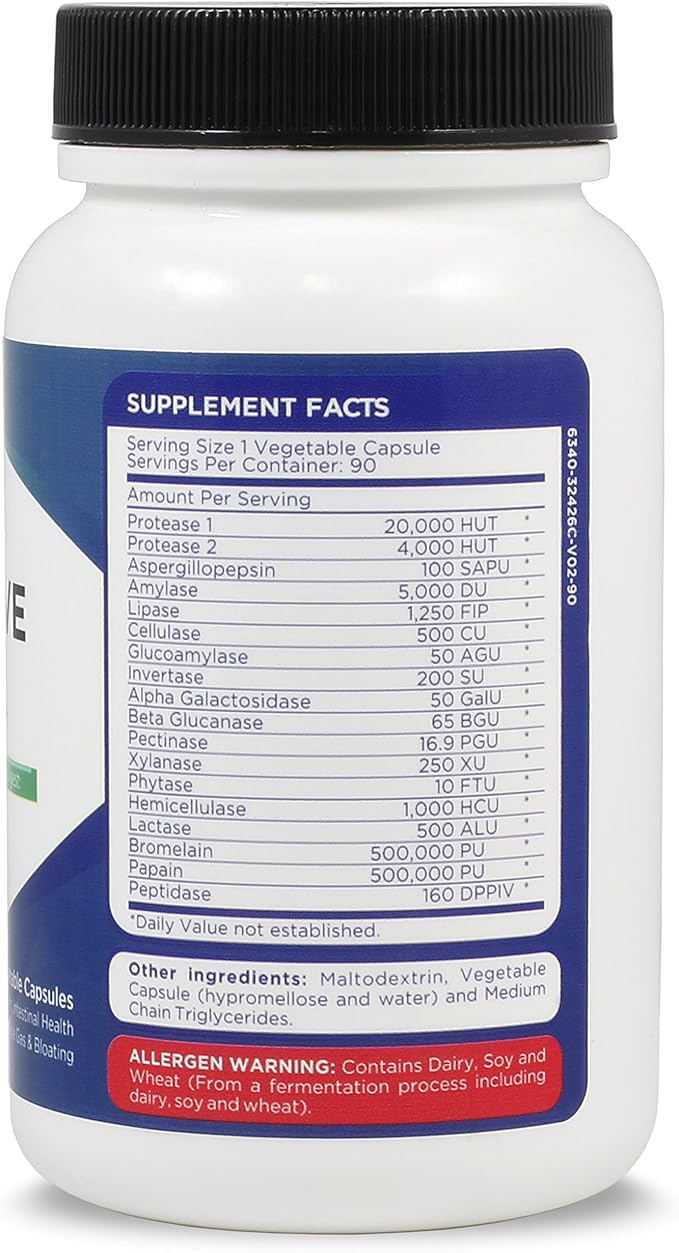 Digestive Enzymes - with Amylase, Bromelain, 14 Other 90 Capsules