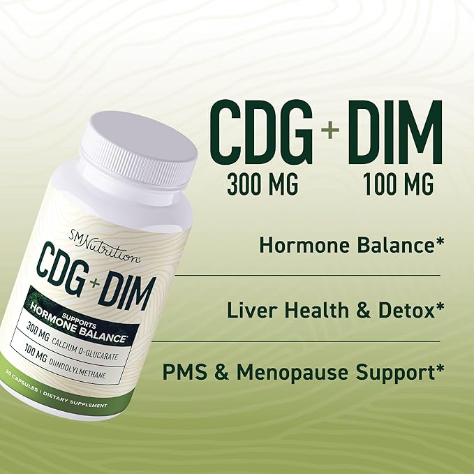 DIM Supplement with Calcium D-Glucarate for Estrogen & Hormone Balance for Women & Men | Detox & Cleanse, Hormonal Acne, Menopause & CDG for Liver Support | Non-GMO, Third-Party Tested | 30ct, White