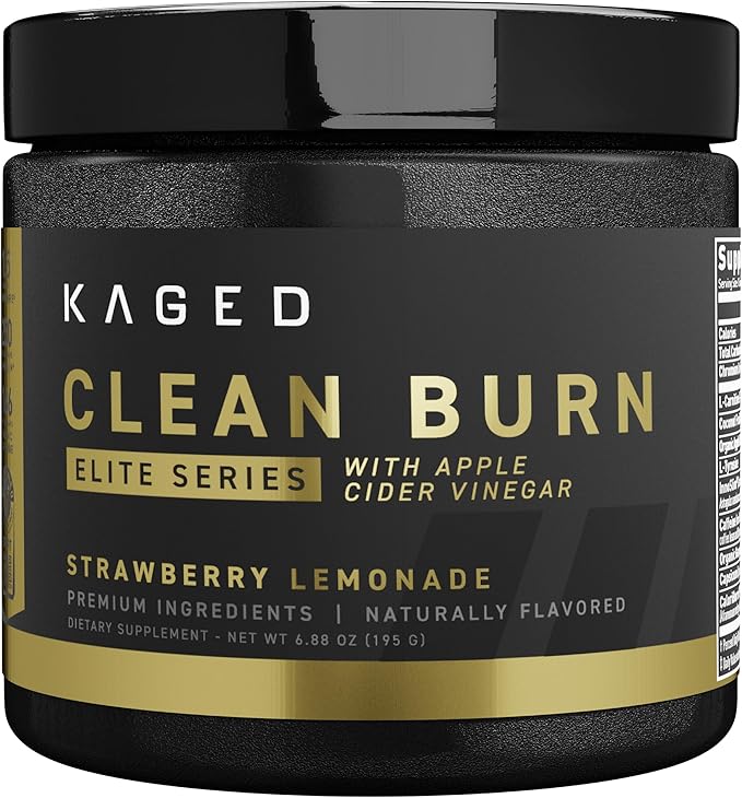 Kaged Thermogenic Powder Clean Burn Elite | Strawberry Lemonade | Men & Women | Weight Management Supplement | Organic Caffeine & Apple Cider Vinegar | 30 Servings