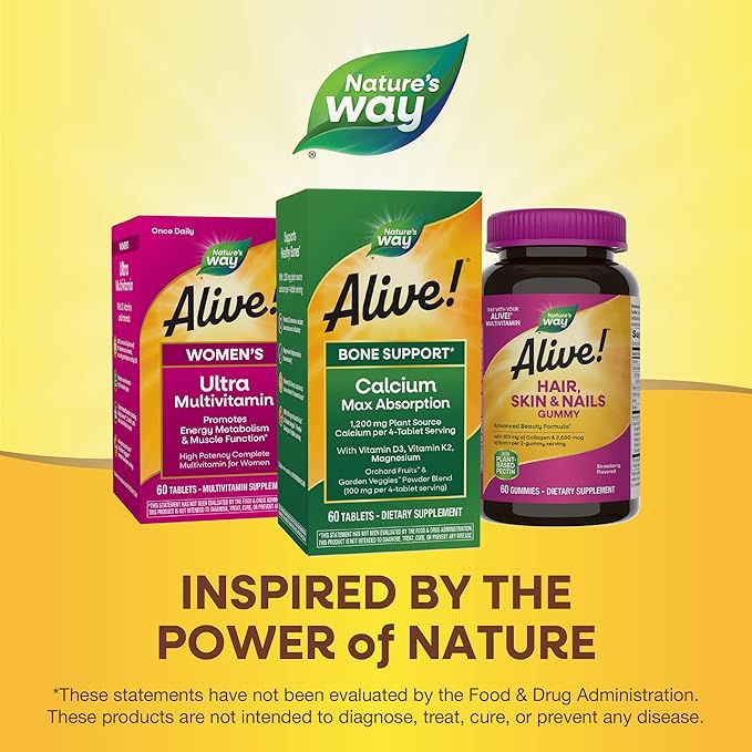 Nature's Way Alive! Calcium Max Absorption, D3 & K2, Magnesium, 60 Tablets