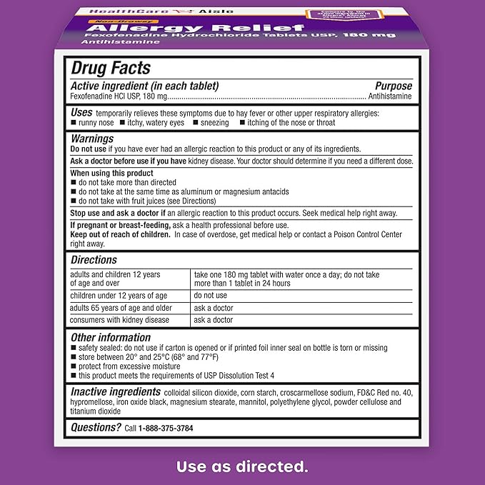 HealthCareAisle Allergy Relief 180 mg 90 Tablets 24-Hour Allergy