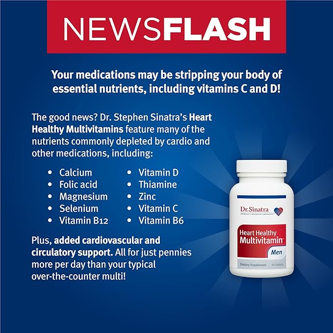 Dr. Sinatra Heart Healthy Multivitamin 1000 IU, B12, C, 90 Tablets (30-Day Supply)