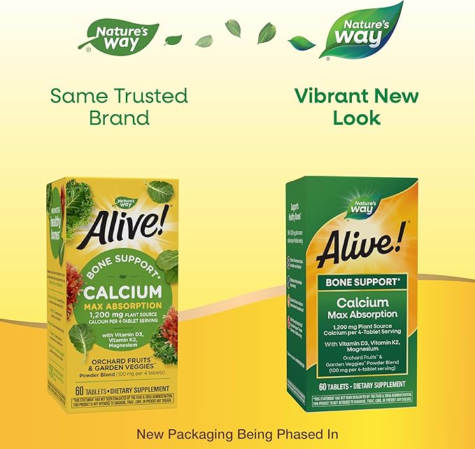 Nature's Way Alive! Calcium Max Absorption, D3 & K2, Magnesium, 60 Tablets
