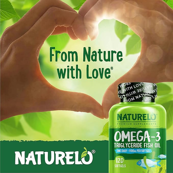 NATURELO Burpless Omega 3 Fish Oil Supplement 1100mg Triglyceride Omega-3, EPA 3 for 120 Softgels, 4 Months