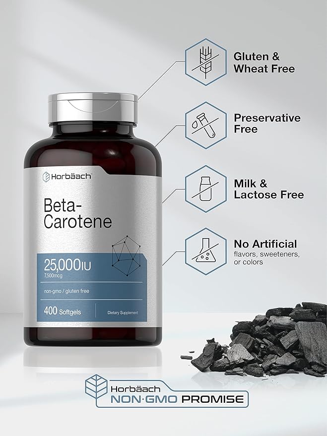 Horbäach Beta Carotene 25000 IU Softgels 7,500 mcg 400 Count