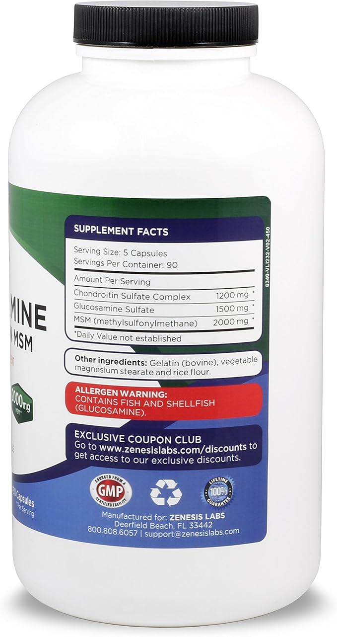 Glucosamine Sulfate + Chondroitin + MSM 900 Total 2 Bottle 180 Day 1500mg, 1200mg, 1200mg, 2000mg 2000mg per