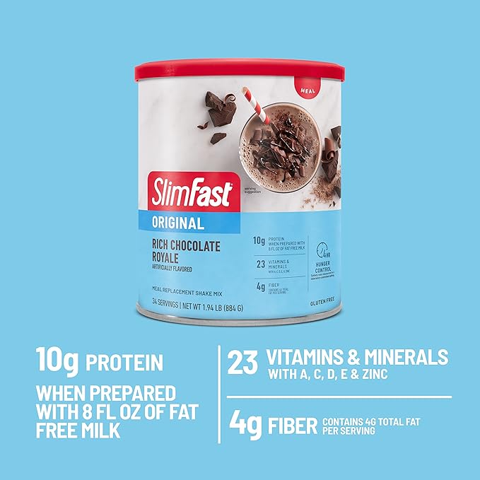 SlimFast Original Meal Replacement Powder, Rich Chocolate Royale, Weight Loss Shake Mix, 10g of Protein, 34 Servings (Packaging May Vary)