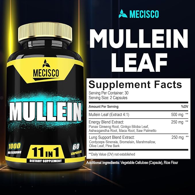 Mullein Leaf Supplement with Panax Ginseng 60 Capsules 11in1 Support
