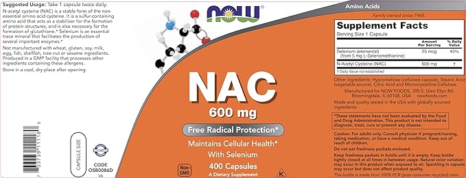 Now NAC 600 mg, 400 Veg