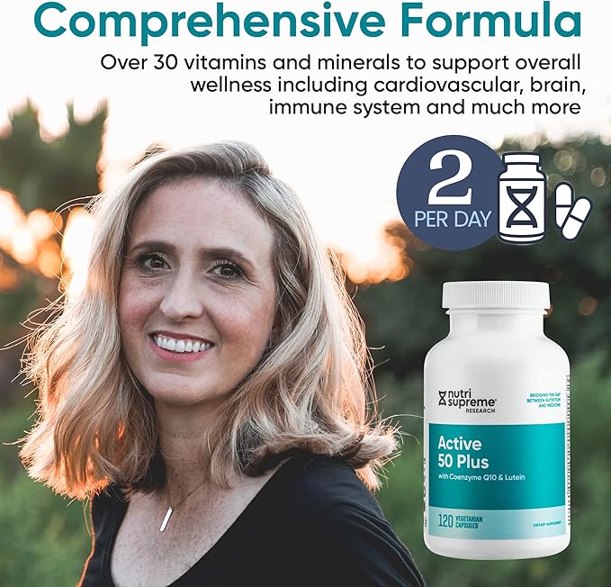 Nutri Supreme Active 50 Plus, CoQ10, Lutein, ALA, and Turmeric, Advanced Formula for Healthy Aging and Vitality, 120 Vegetable Capsules