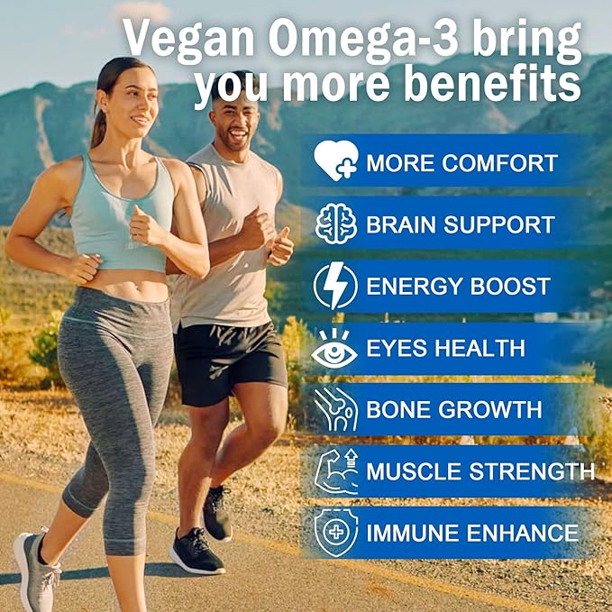 Vegan Omega3 Gummies 1280mg + Vitamin D3 K2, Sugar Free Omega 3 Fish Oil Alternative w/EPA 600mg & DHA 400mg & MCT Oil, No Fish Taste, from Marine Algae Oil, for Brain, Eye, Immunity, 2 Pack