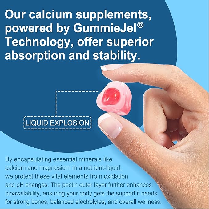 Calcium Citrate 1000mg, Calcium Gummies with Calcium & Magnesium 2:1 Ratio, Plus Vitamin D3, Zinc, B6 & Potassium – High Absorbable Calcium Chewable, Bone & Muscle Support, Vegan, Sugar-Free, 120Cts