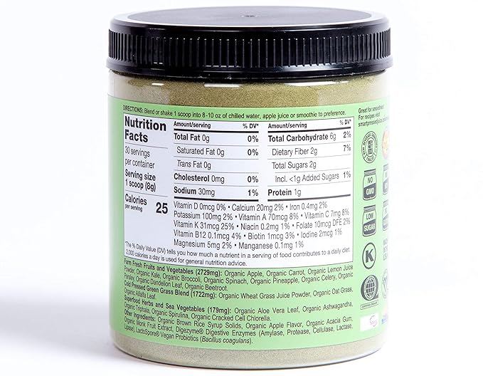 SMART Pressed Organic Greens Superfoods Powder | Cold-Pressed Daily Organic Greens Powder for Women & Men | Vegan Green Powder Superfood Organic | Green Superfood Powder (30 Servings)