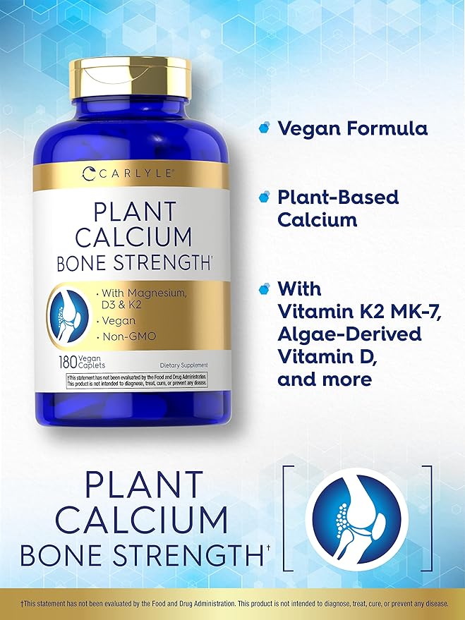 Carlyle Plant Based Calcium with Vitamin K2, D3, D3, Magnesium 180 Vegan