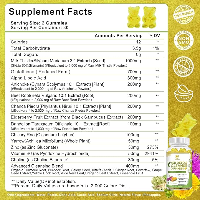 Liver Cleanse Detox & Repair Gummies 24 Potent w/3000MG Milk -120 Count