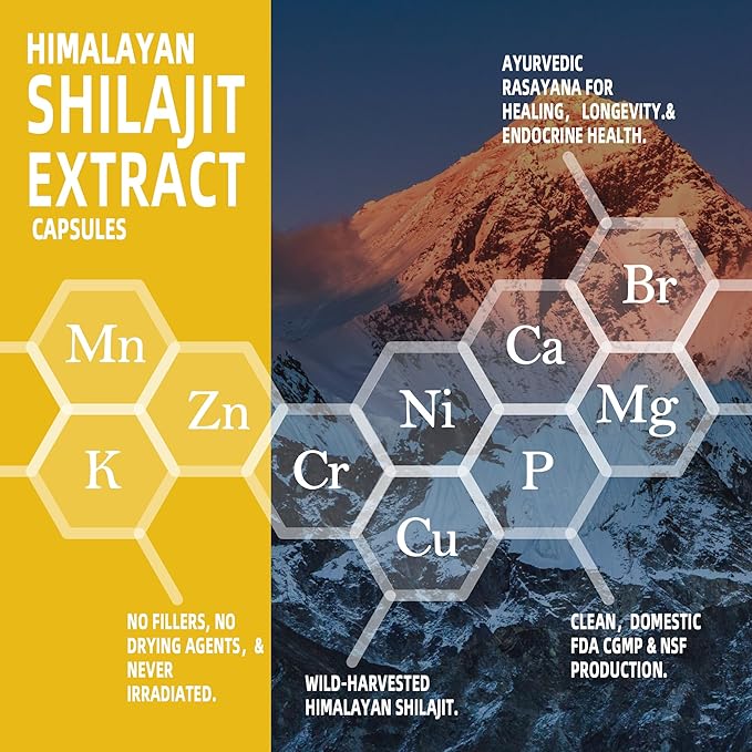 Shilajit Capsules Himalayan 8-in-1 Concentrated Organic, 15250mg of 60 Caps, 30 Day