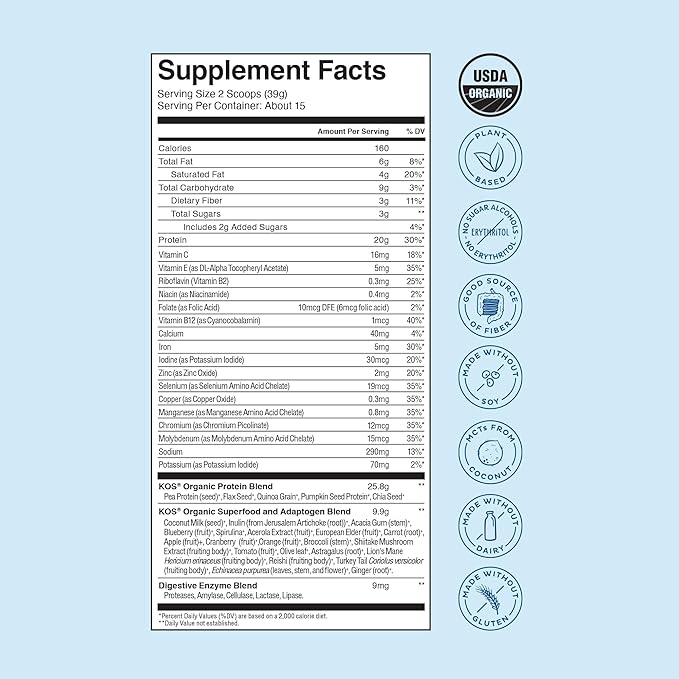 KOS Plant Based Protein Powder, Blueberry Muffin 15 Servings