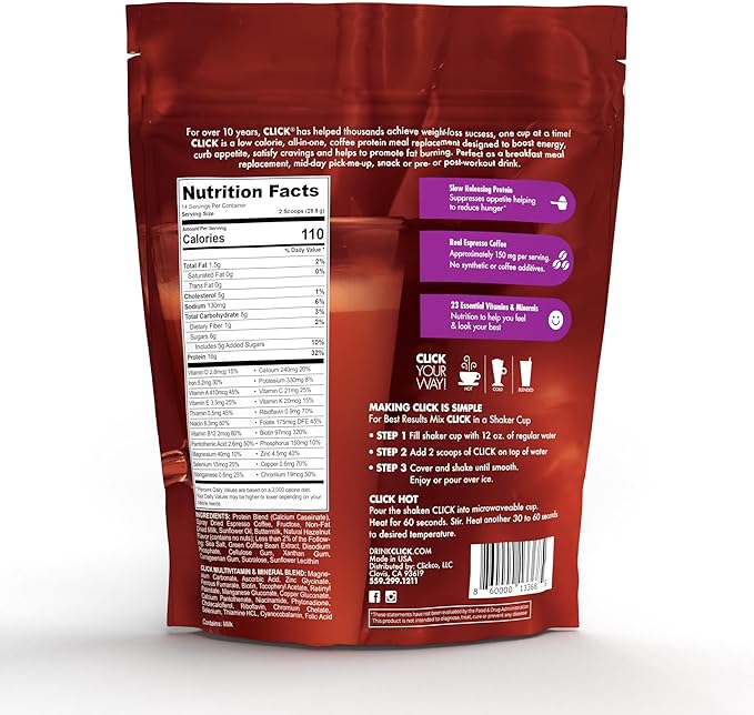 CLICK Coffee Protein Powder 16g Protein 23 Essential 150mg Caffeine