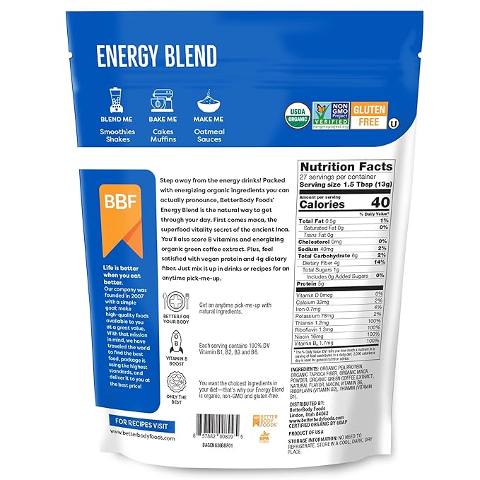 BetterBody Foods Organic Energy Blend, Plant-Based 12.7 Ounces