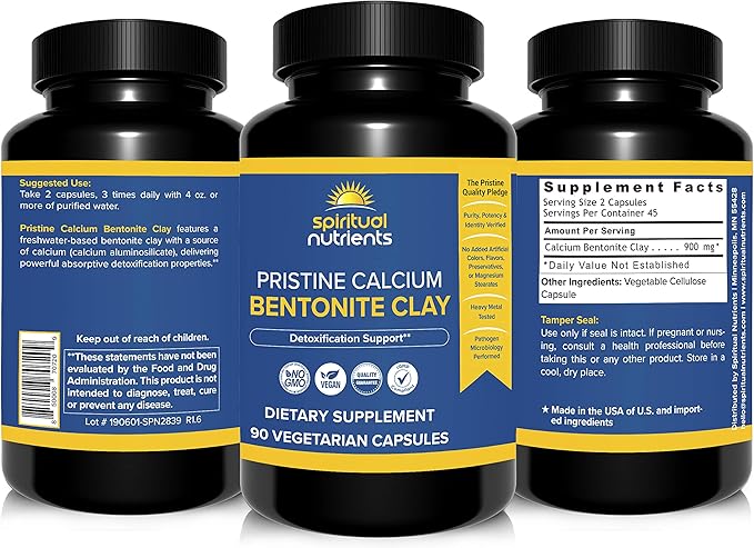 Pristine Calcium Bentonite Clay | Whole Body Detoxification, Featuring Calcium Aluminosilicate | Non-GMO, Vegan | 90 Capsules