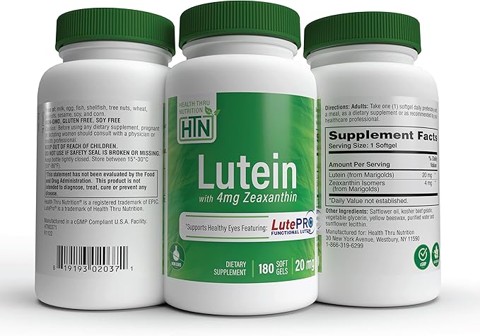 Health Thru Nutrition Lutein 20mg 4mg | 5:1 Ratio 180)