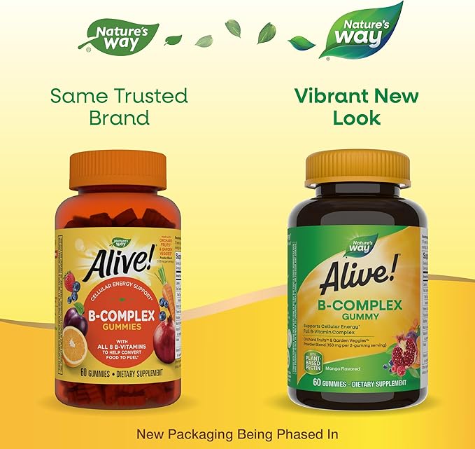 Nature's Way Alive! B-Complex Gummies, Cellular 8 B-Vitamins, 60 Gummies