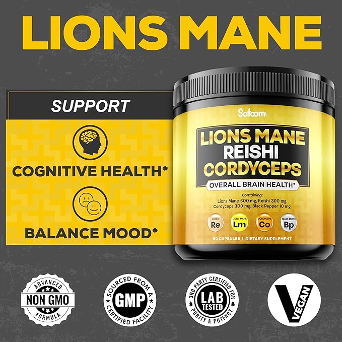 4in1 Lions Mane Supplement Capsules 60 Vegan 1210Mg Mushroom