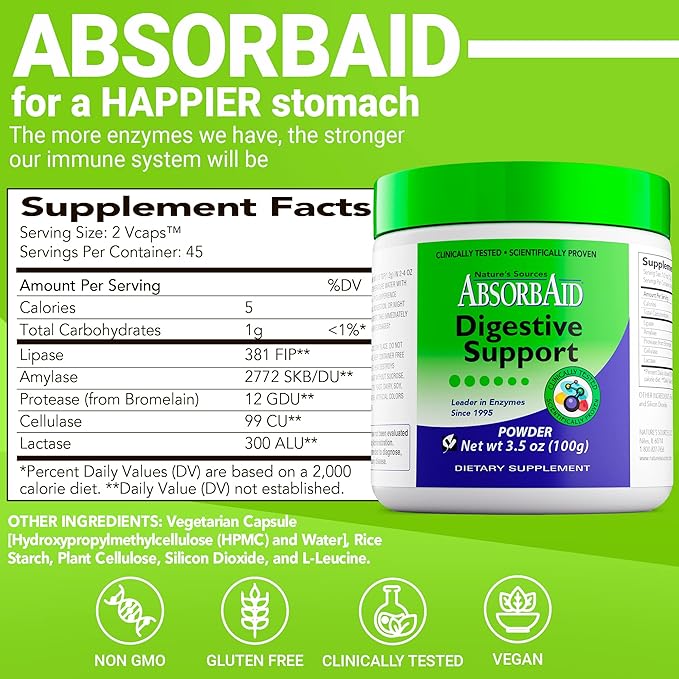 AbsorbAid Digestive Enzymes 100 grams, Proven 71%