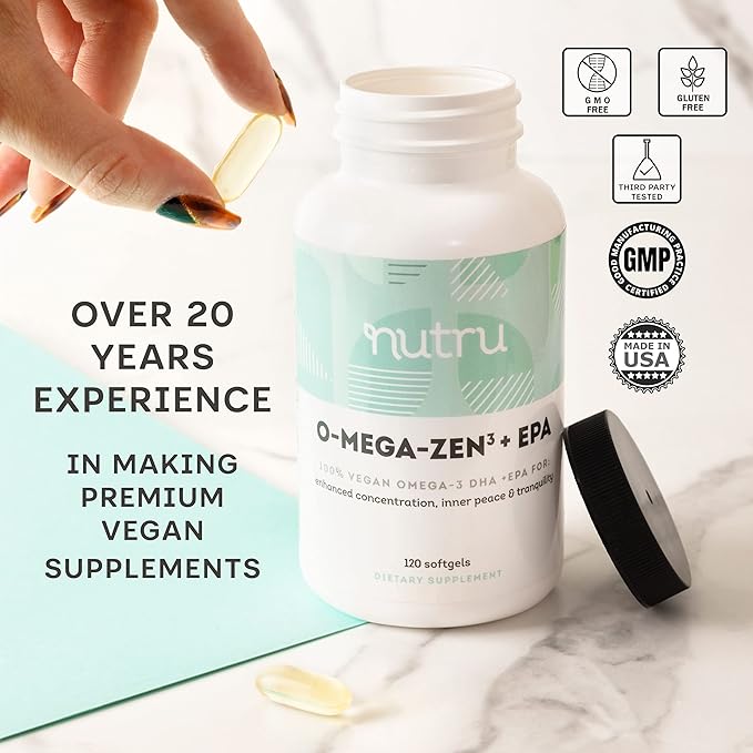 O-Mega-Zen3 +EPA Vegan Omega 3 Supplement Omega-3 DHA 120 Softgels