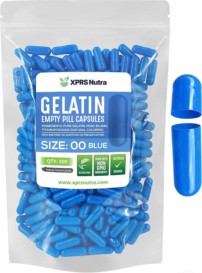 XPRS Nutra Size 00 Empty Capsules - 500 Count Empty Gelatin Capsules - Empty Pill Capsules - DIY Capsule Filling - Fillable Pill Capsules Empty Gel Caps