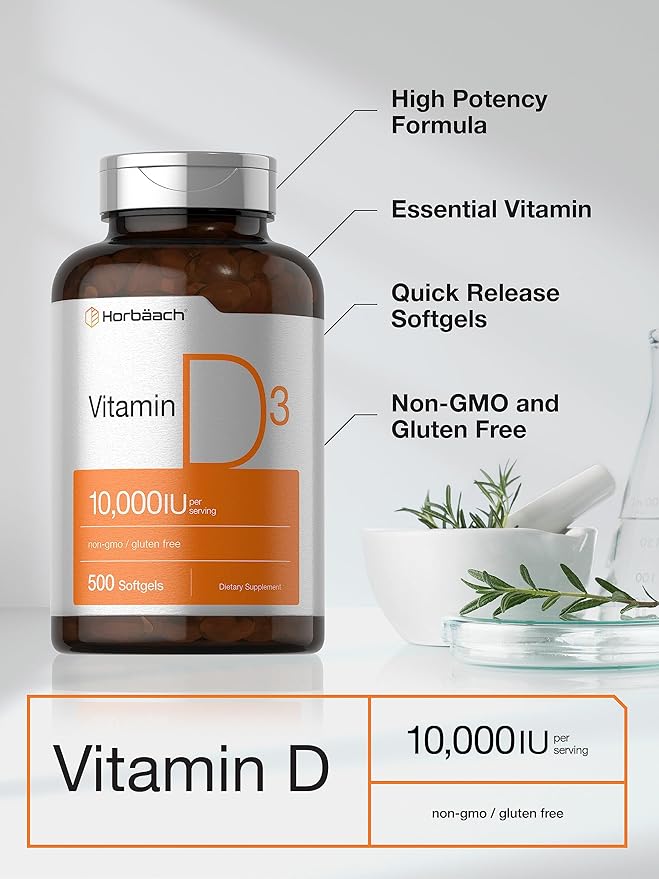 Horbäach Vitamin D3 10000 IU 500 Softgels 250mcg |