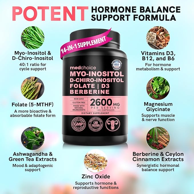 MEDCHOICE 4-in-1 Inositol Supplement - 40:1 Myo and D-Chiro Inositol for Energy, Metabolism, Ovarian and Hormone Support for Women (240ct)