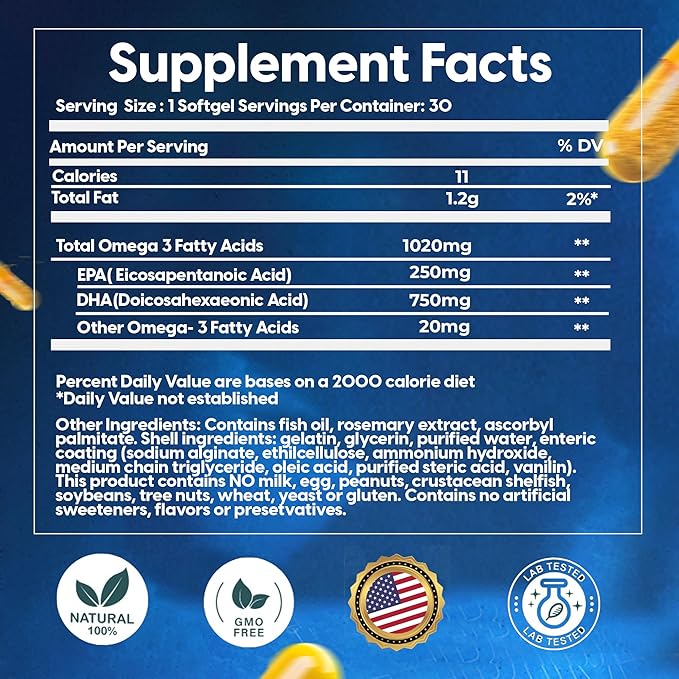 Omega 3 Fish Oil 3, Natural (1 Month