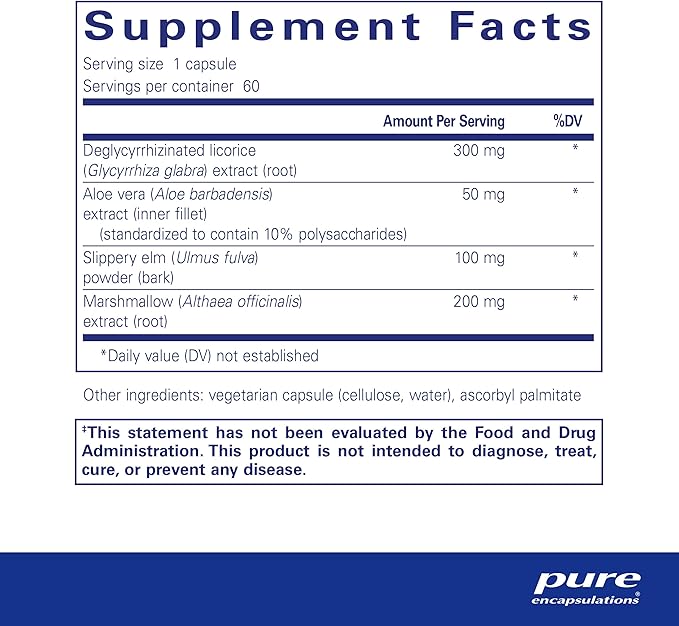 Pure Encapsulations DGL Plus - Gut Health Supplements for Men & Women - with Marshmallow Root, Aloe Vera Extract & Slippery Elm Bark - Non-GMO & Vegan - 60 Capsules