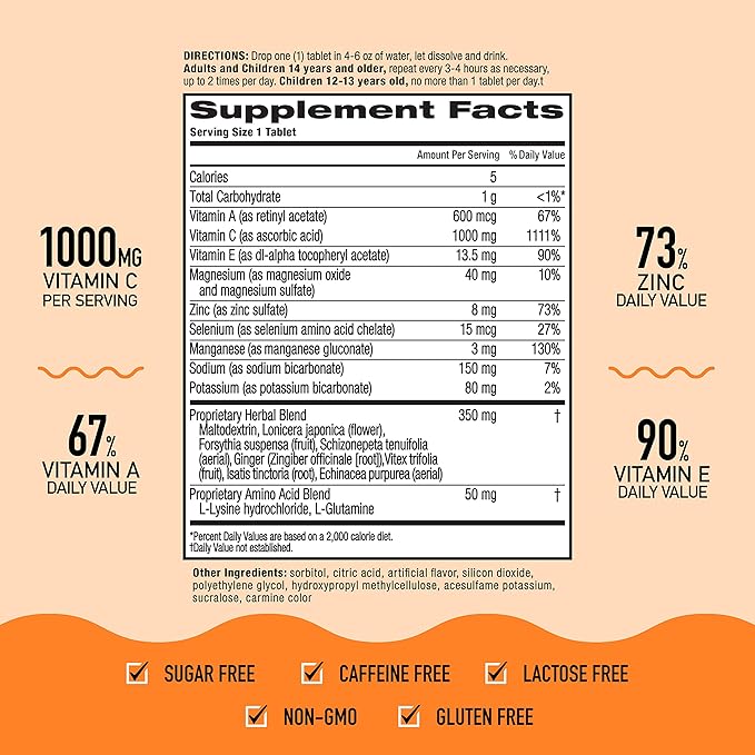 Airborne 1000mg Vitamin C with Zinc, 30 Fizzy