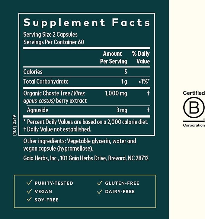 Gaia Herbs Vitex Berry - Supports Hormone Balance & Fertility for Women - Healthy Progesterone for Menstrual Health - 120 Vegan Caps (60-Day Supply)