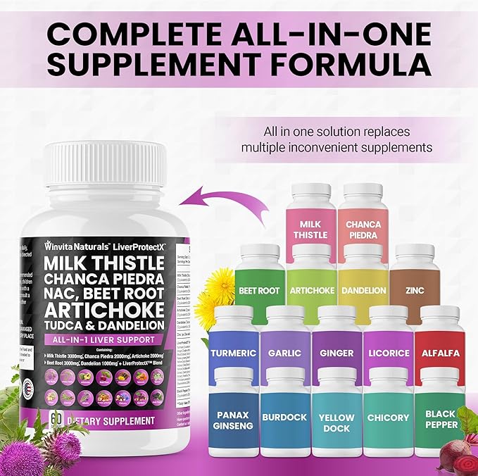 Milk Thistle 3000mg NAC Chanca Piedra 2000mg Beet 3000mg Artichoke 2000mg Dandelion 1000mg -