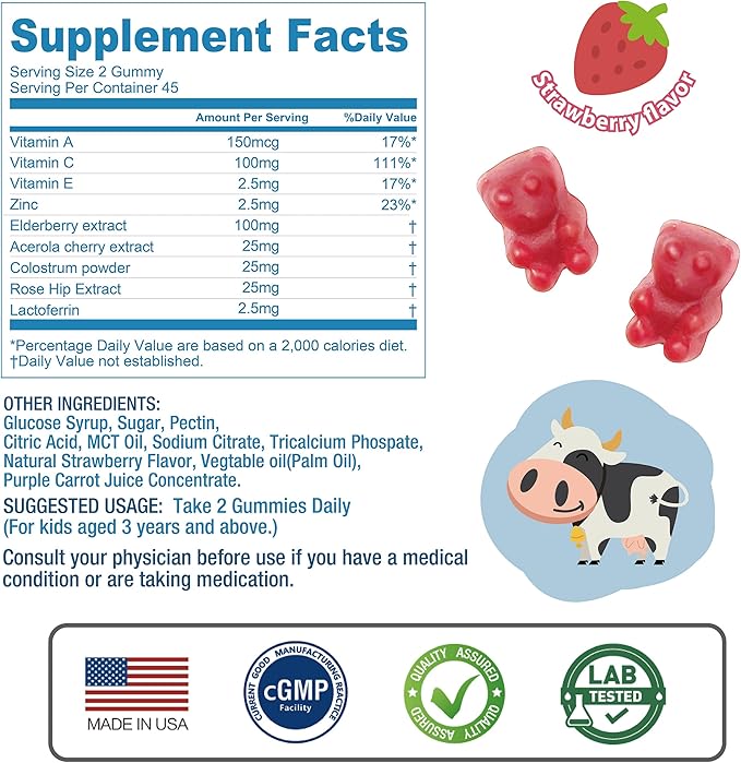 Colostrum Gummies, Easy to Eat 25% 90 Strawberry 3)