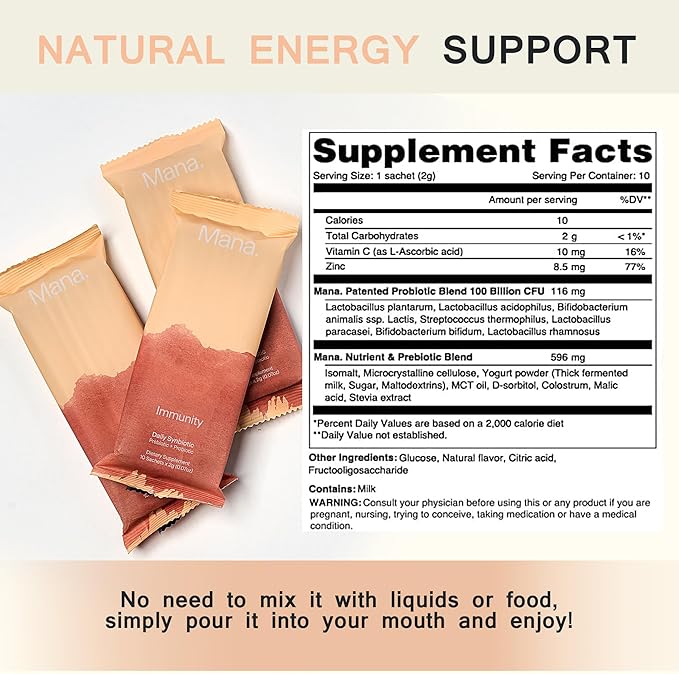 Mana Immunity Synbiotics Supplements 10 Count