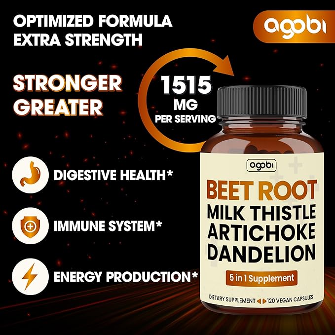agobi Beet Root Capsules 600mg Milk 300mg Artichoke 300mg Dandelion 300mg Black 15mg - 120 Capsules