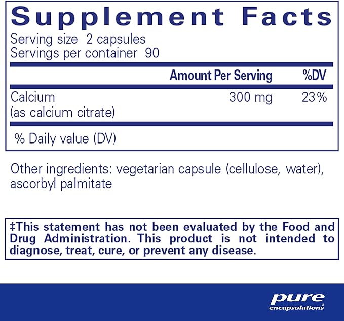 Pure Encapsulations Calcium (Citrate) - Supplement for Bone, Teeth, Colon, and Cardiovascular Health Support* - with Premium Calcium Citrate - 180 Capsules
