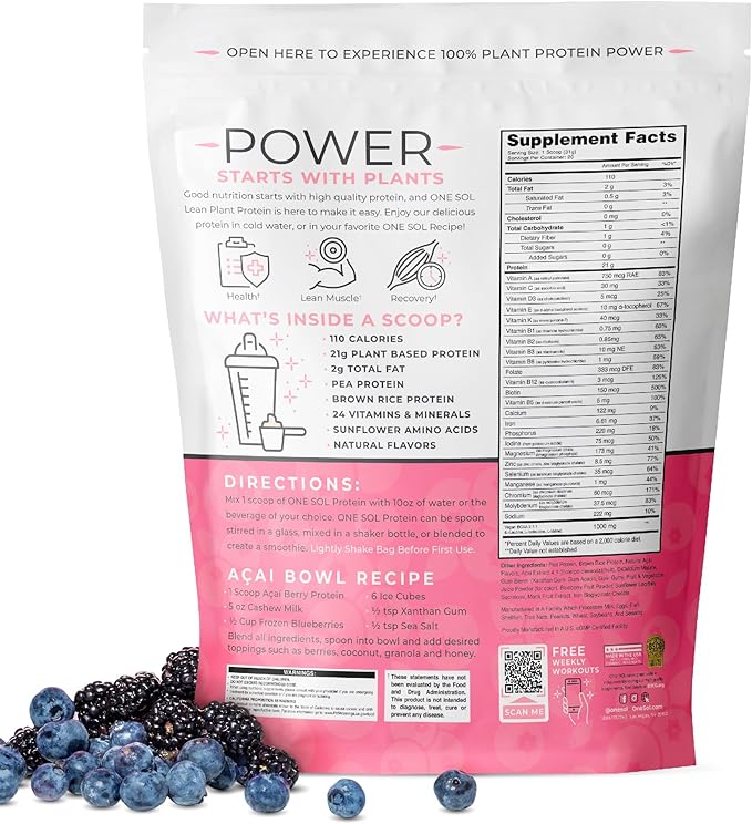 One Sol Protein Powder, Lean & 100% Plant-Based
