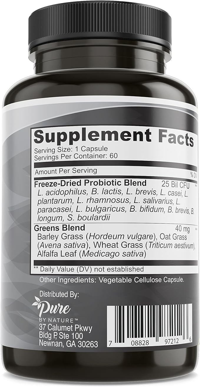 Pure By Nature Shelf Stable Probiotics for Men and Women, Supports Digestive Health, Gut Health and Immunity, Soy and Gluten-Free, 60 Vegan Capsules