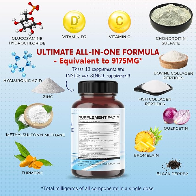 Glucosamine 600mg Chondroitin 100mg MSM 50mg 6000mg Turmeric 3000mg -