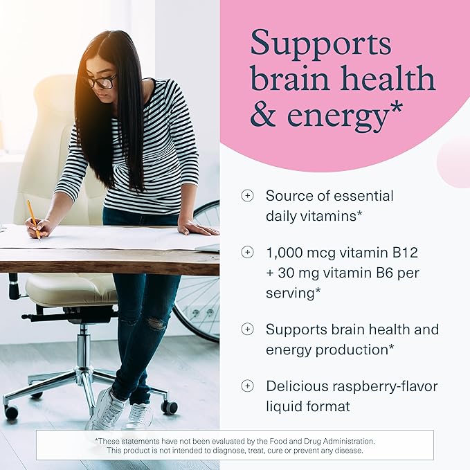 Youtheory Vitamin B12 B6, Daily Energy and Brain Support Supplement, Liquid Raspberry Flavor, 12 – 1oz Single Serving Packets