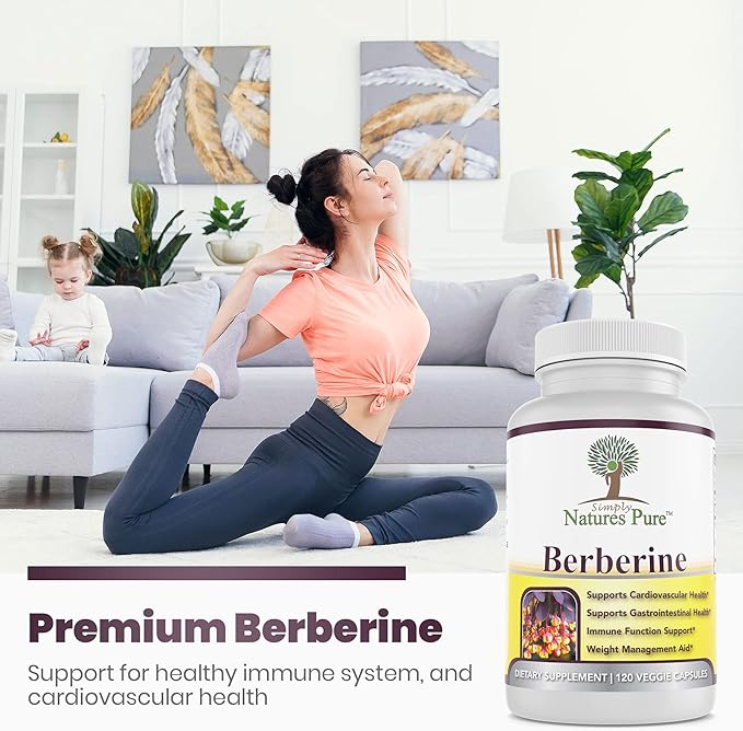 Simply Natures Pure Premium Berberine HCl 500mg - 120 Capsules - Cardiovascular Gastrointestinal Immune Support - Chromium Cinnamon